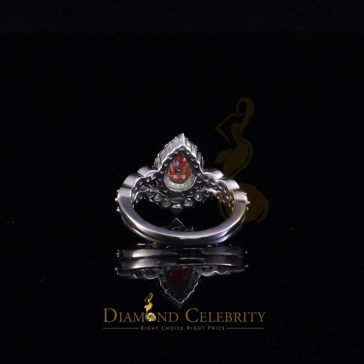 DiamondCelebritees 2.50CTWomen's 925 ilver VVS D Pink&White Moissanite Pear Shaped Double Ring SZ 7
