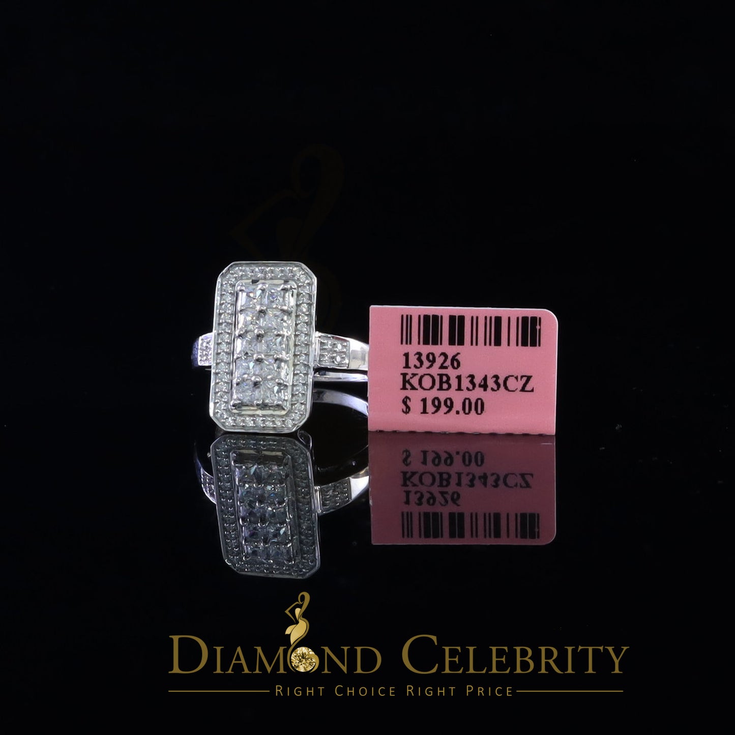 DiamondCelebritees 925 Sterling White Silver with Cubic Zirconia 2.75 ct Rectangle Ring Size 7