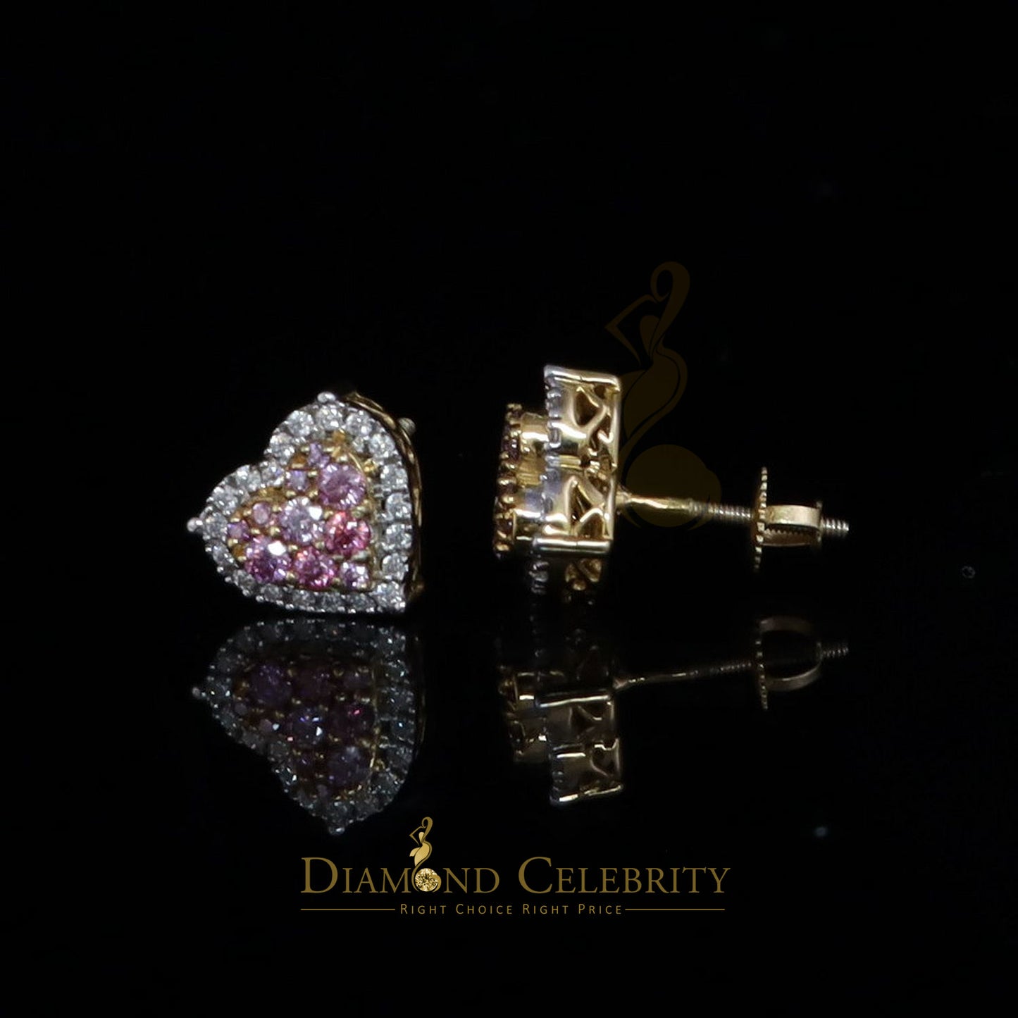 DiamondCelebritees Men's/Women's 925 Silver Yellow 1.00ct VVS 'D' Pink Moissanite 3D Heart Earrings