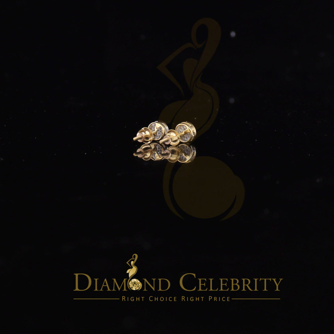 DiamondCelebriteesMen's 10K Real Yellow Gold with Real 0.05ct Diamond Round Stud Earring for Women