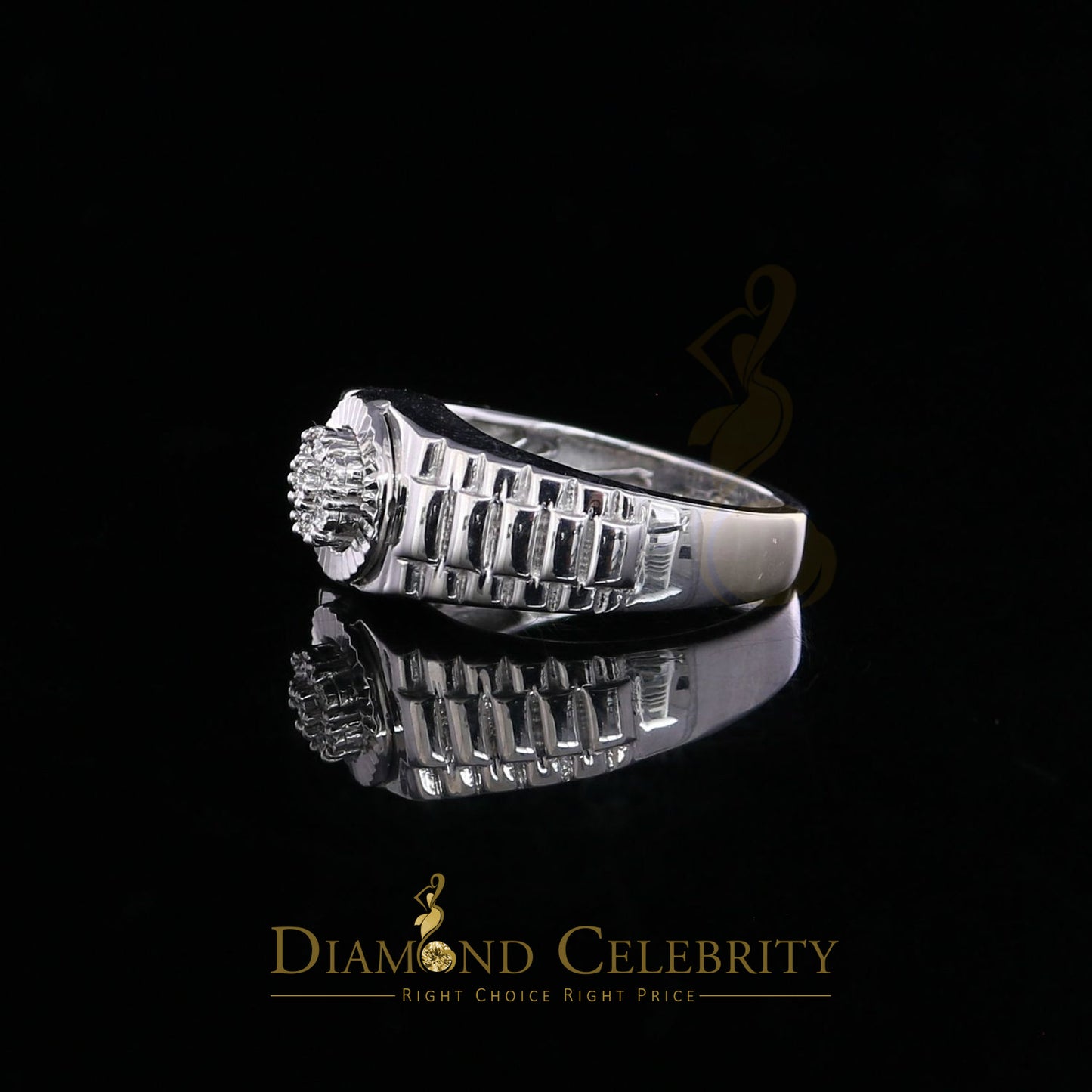 DiamondCelebritees 925 Sterling Silver 0.05ct Real Diamond Men's Style White Band Style Ring SZ 10