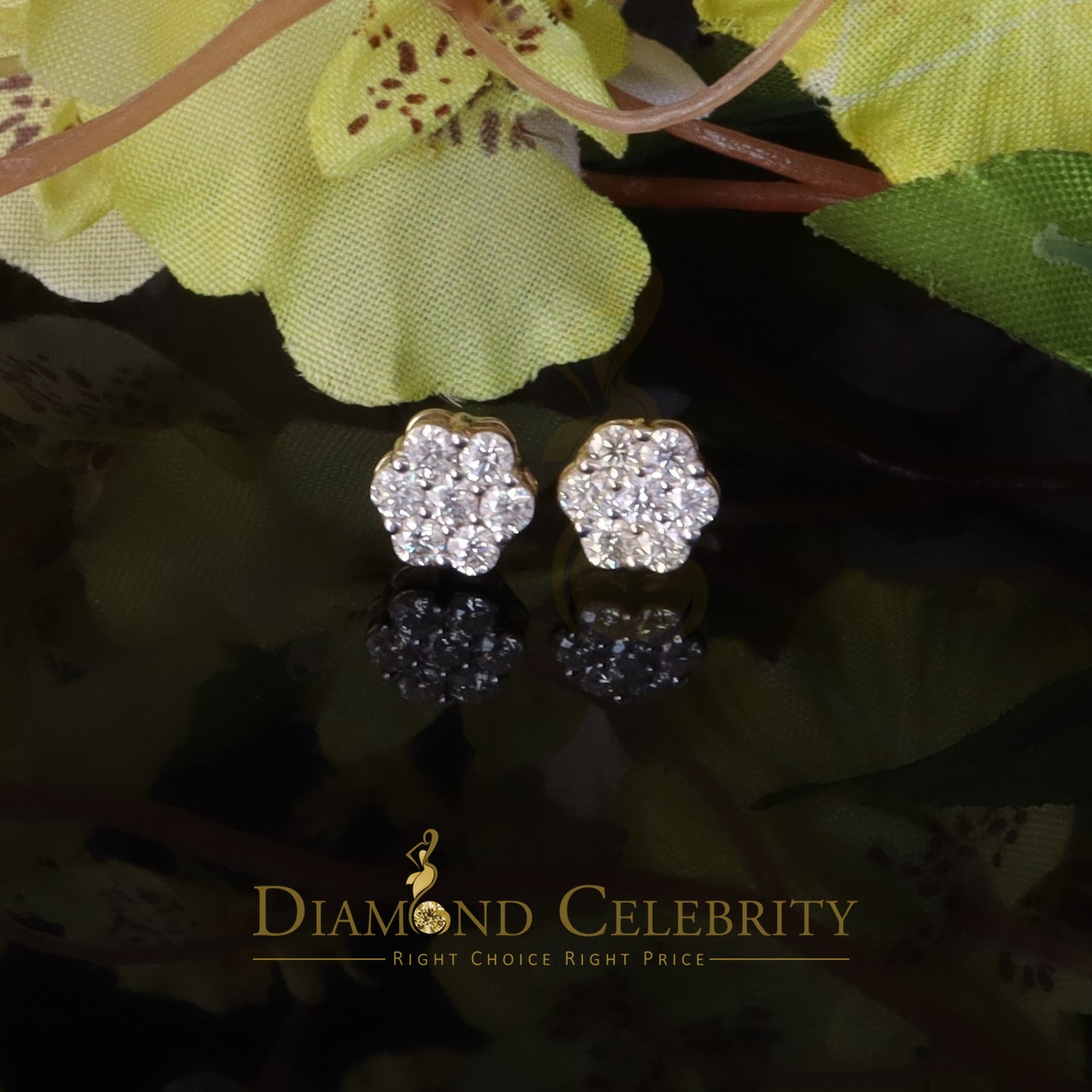 DiamondCelebritees 925 Silver Yellow 1.00ct VVS 'D' Moissanite Floral Stud Earrings Men's/Womens