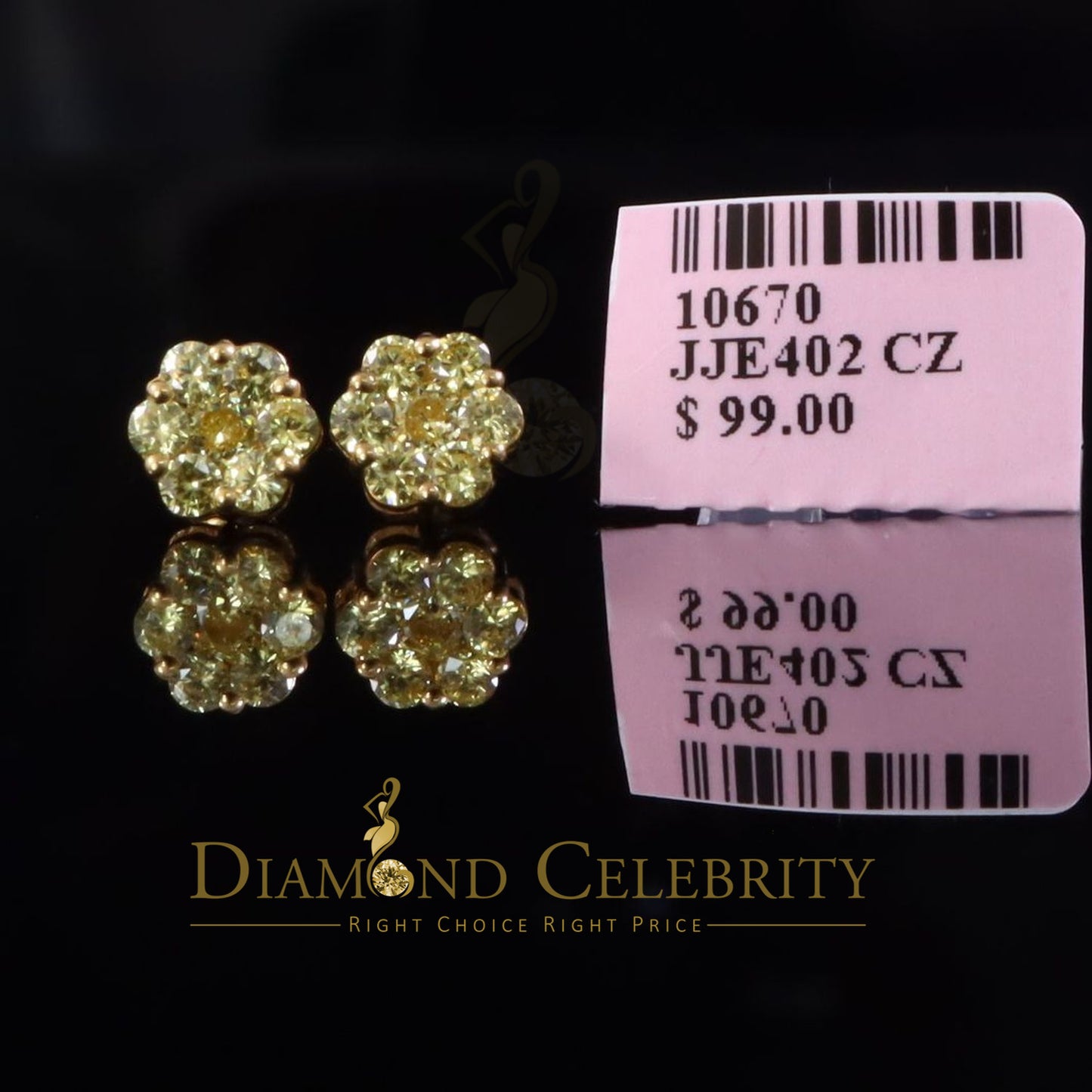 DiamondCelebritees Yellow 925 Silver Sterling 2.06ct Cubic Zirconia Hip Hop Floral Women's Earrings