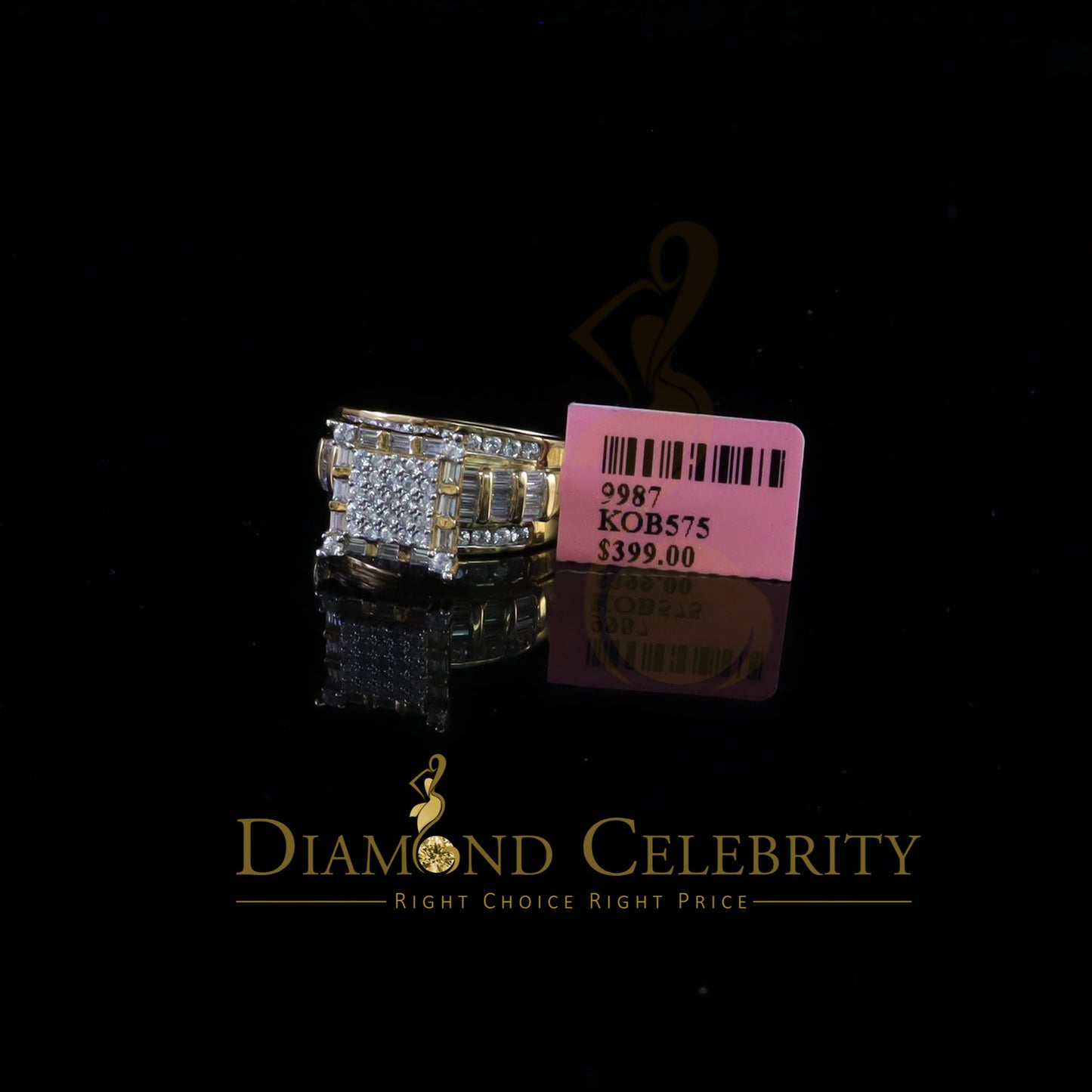 DiamondCelebritees 925 Yellow Square 2.34 ct Cubic Zirconia Silver Engagement Men's Ring Size 8
