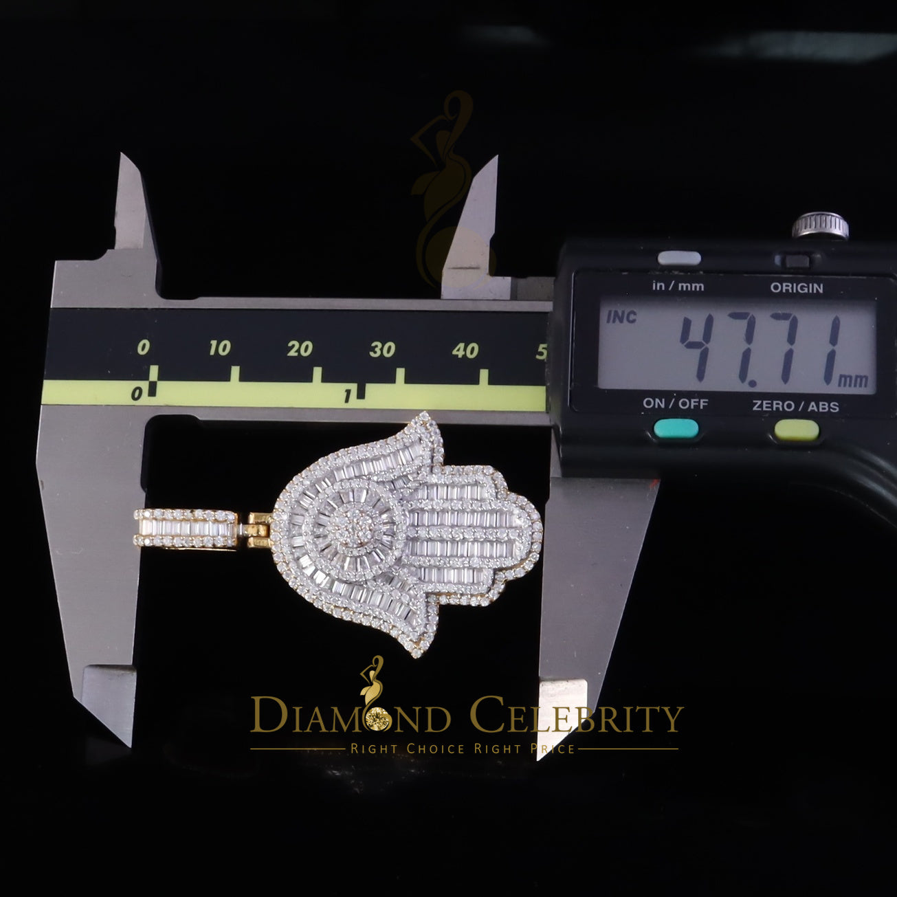 Diamondcelebritees 4.00ct VVS D Hamsa Baguette Silver Moissanite Yellow Pendant For Mens/Womens