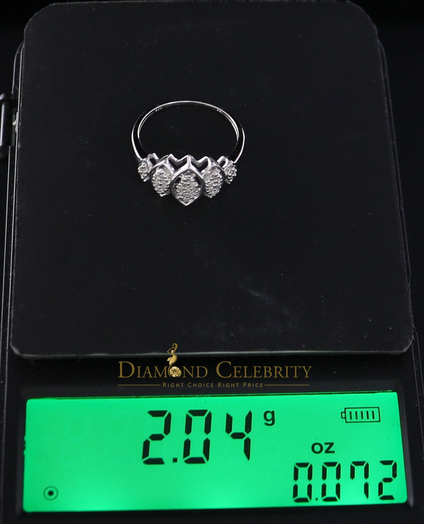 DiamondCelebritees Real 10kt White Gold 0.12CT Real Diamond Past Present Future Ring Women SZ 6.5