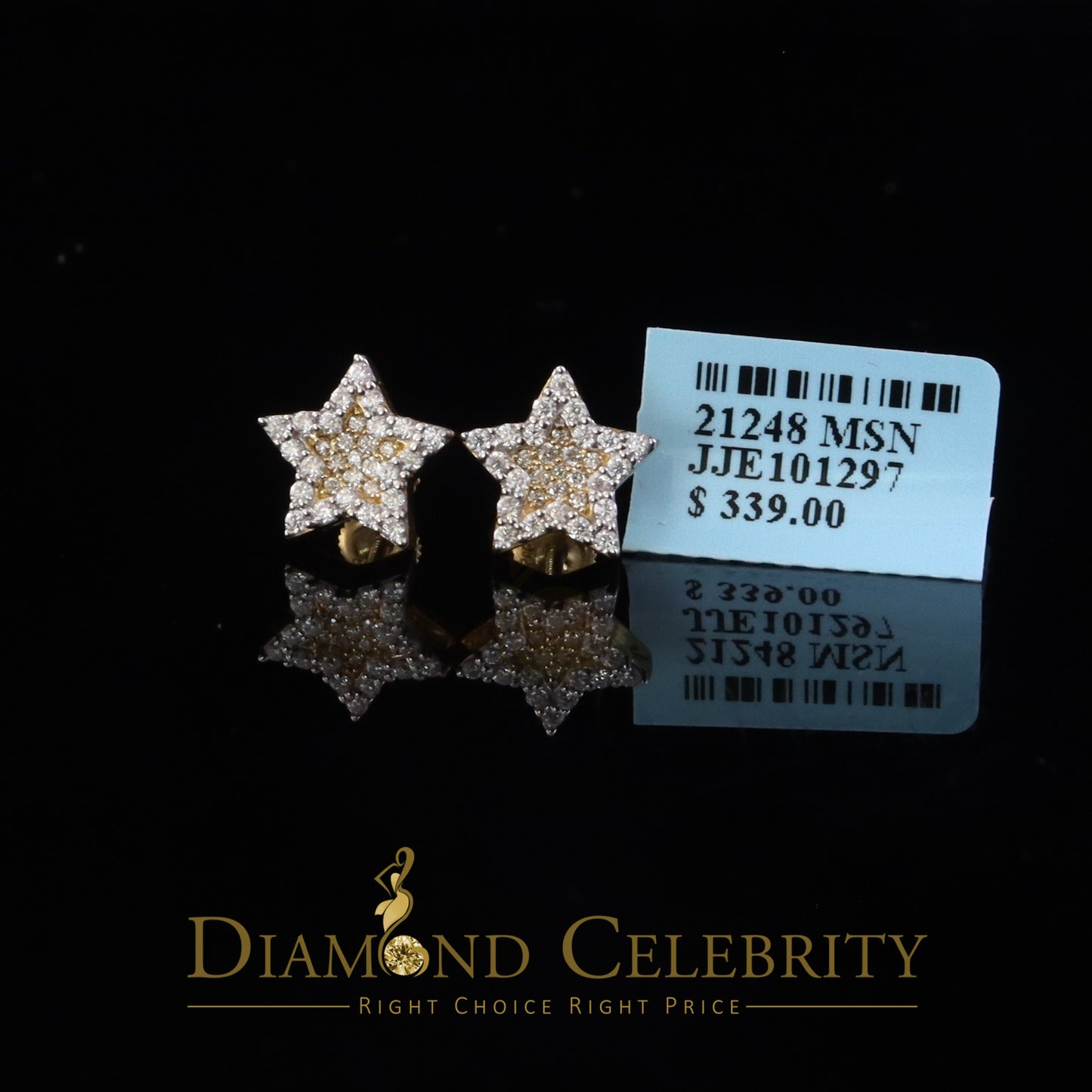 DiamondCelebritees 925 Yellow Silver 0.66ct VVS 'D' Moissanite Star Stud Earring Men's/Womens
