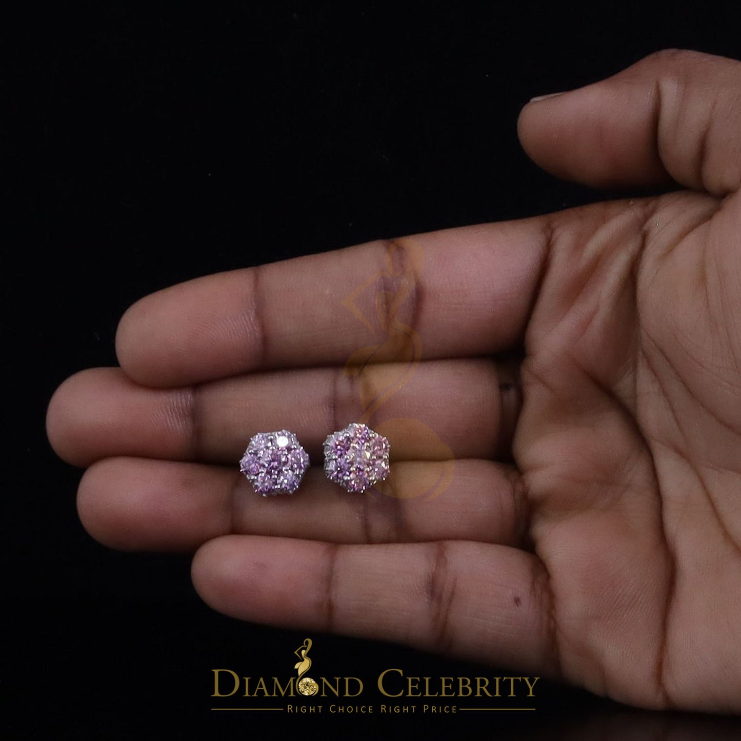 Diamondcelebritees Women's 925 Silver White 2.50ct VVS 'D' Pink Moissanite Floral Stud Earrings