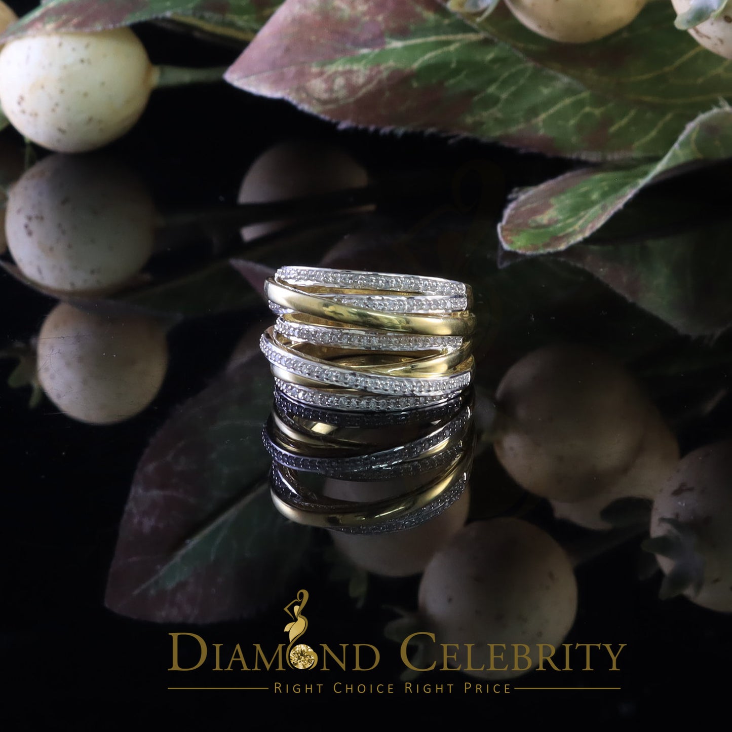 DiamondCelebritees 1.50 ct 925 Sterling Yellow Silver Cubic Zirconia Cocktail Womens Ring Size 9.5