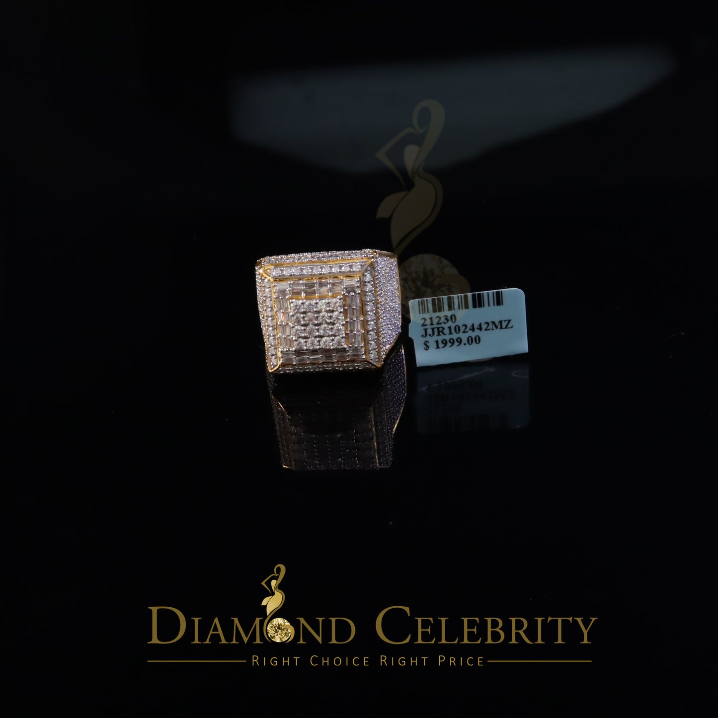 DiamondCelebritees Men's 925 Sterling Silver 5.50ct VVS 'D' Moissanite Yellow Square Rings Size 10