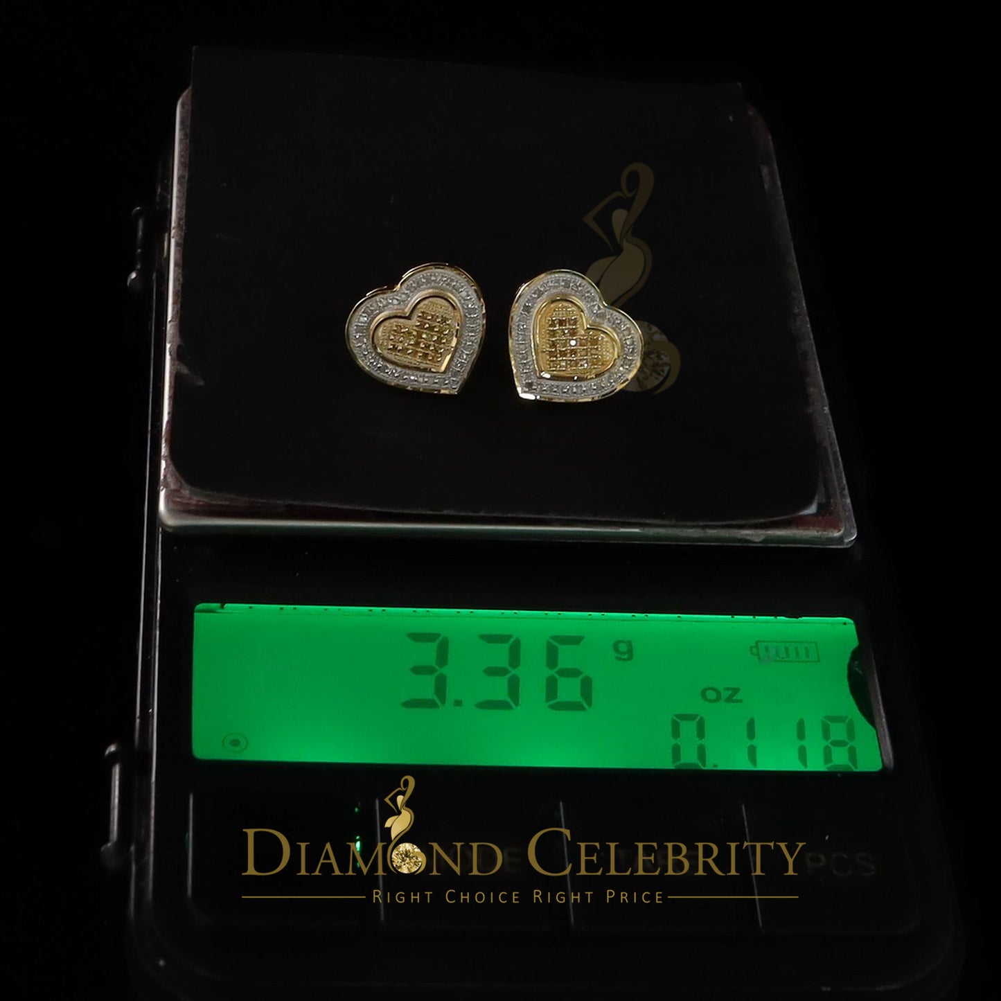 DiamondCelebritees Aretes Para Hombre Heart 925 Yellow Silver 0.30ct Diamond Women's /Men's Earring