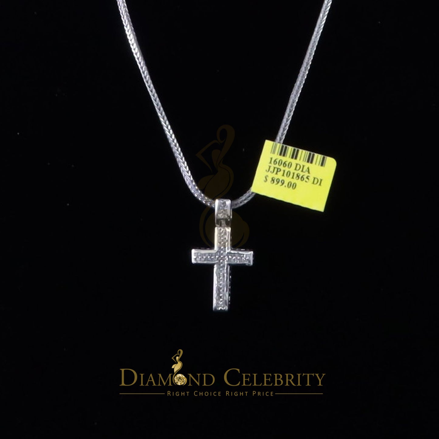 DiamondCelebritees Real 0.33ct Diamond 925 Sterling Silver CROSS White Charm Necklace Pendant