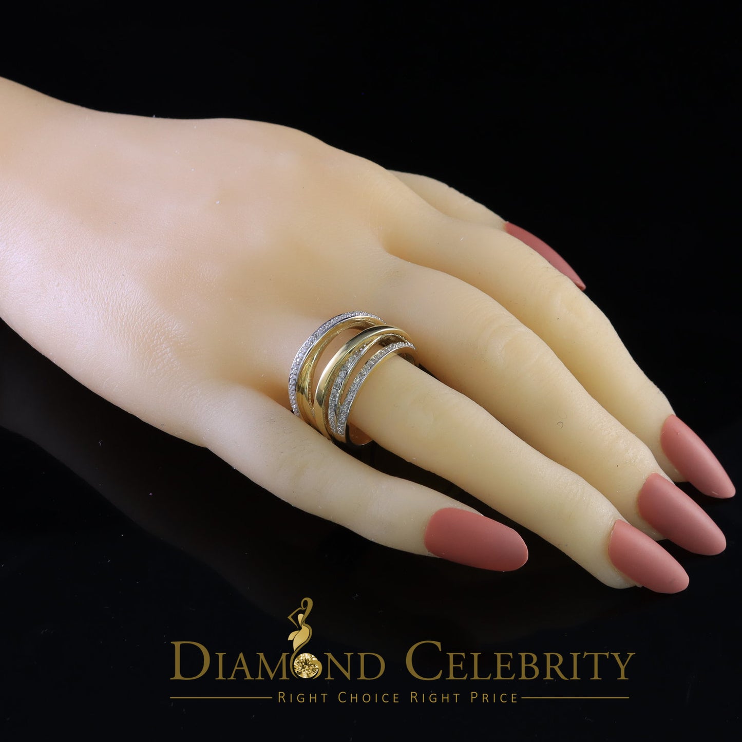 DiamondCelebritees 1.50 ct 925 Sterling Yellow Silver Cubic Zirconia Cocktail Womens Ring Size 9.5