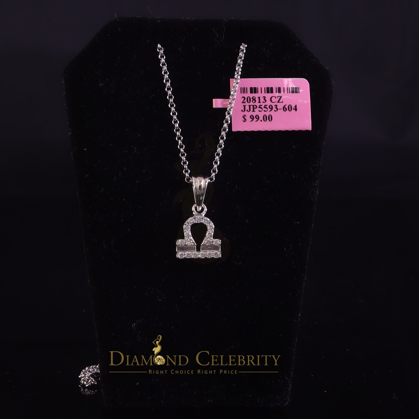 DiamondCelebritees 0.43ct Cubic Zirconia White Silver LIBRA OCTOBER Month Men's & Women's Pendant