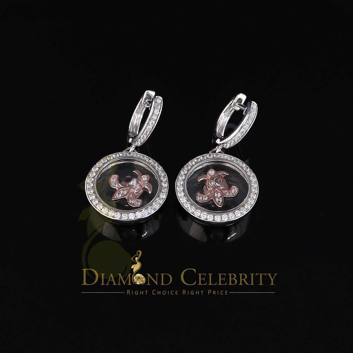 DiamondCelebritees Men's White Hip Hop CZ Round dangling 925 Sterling Silver CZ Earrings