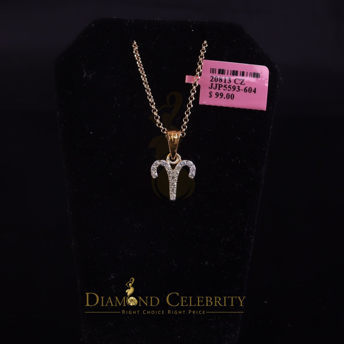 DiamondCelebritees 0.42ct Cubic ZirconiaYellow Silver ARIES-APRIL Month Pendant for Men's & Women's