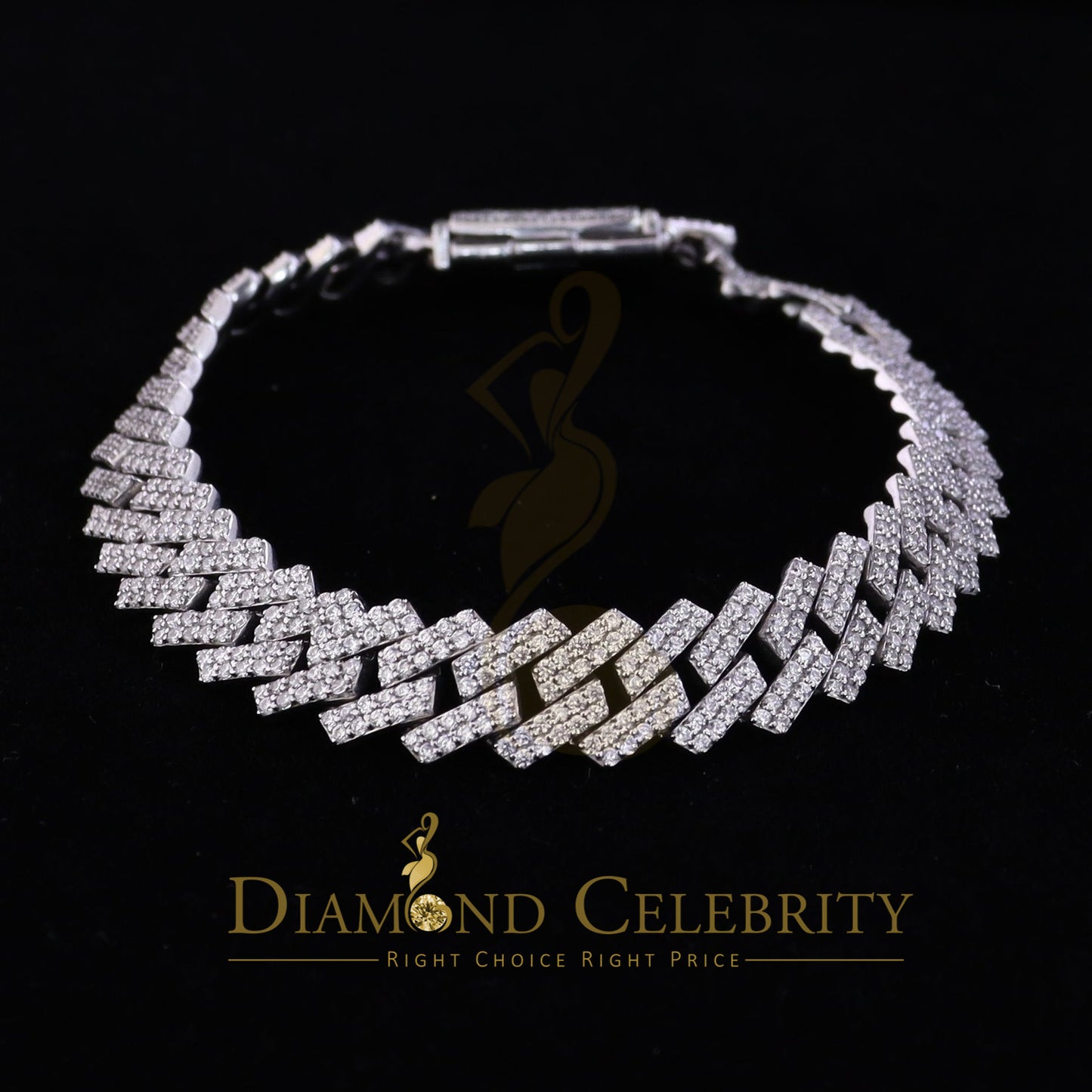 Diamondcelebritees 925 Silver 12.00ct Cubic Zirconia White Cuban Bracelet SZ 8.5inch & 12mm Width