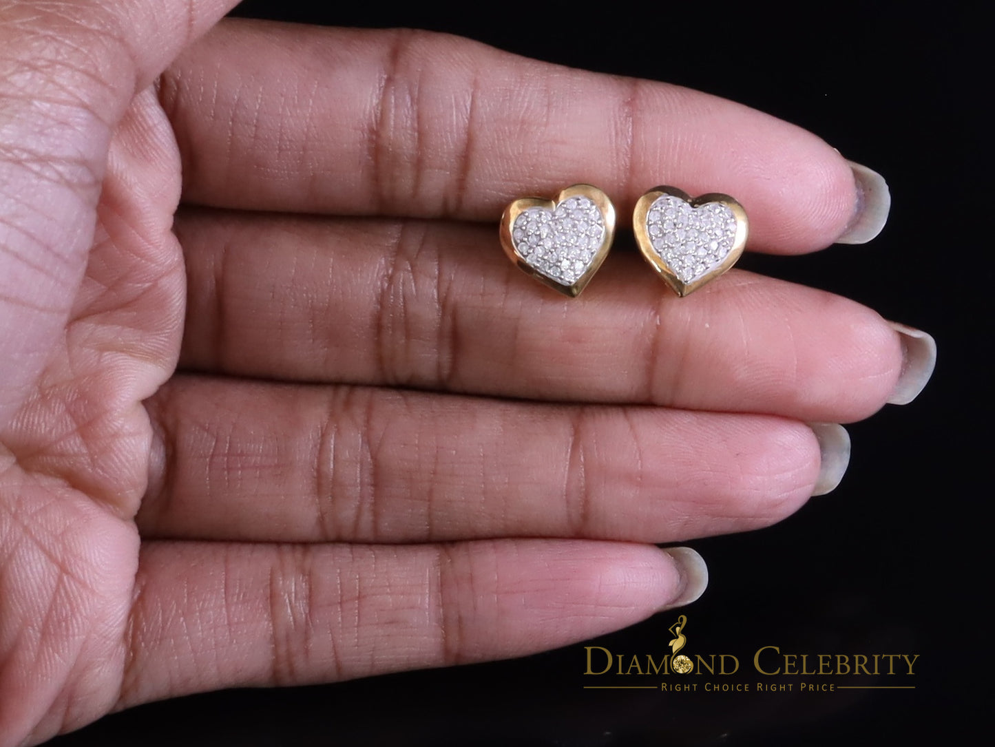 925 Sterling Yellow Silver 0.71ct Cubic Zirconia Heart Women's Stud Earrings