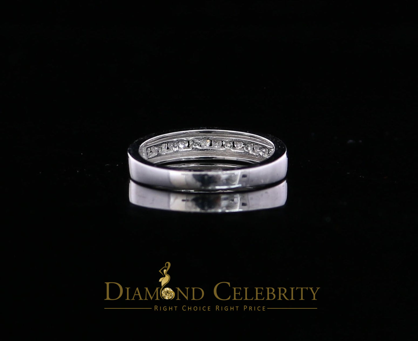 DiamondCelebritees 10K Real White Gold with 0.15CT Real Diamond Round-Shape Womens Ring Size 6.5