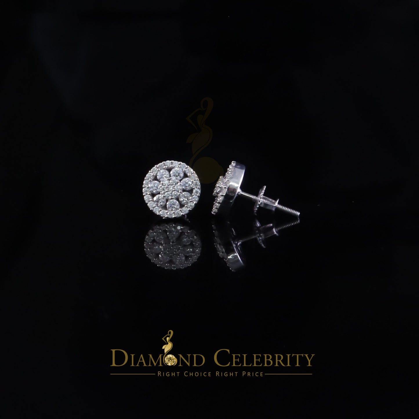 Diamondcelebritees New 0.66ct VVS 'D' Moissanite Men's/Womens 925 Silver White FLoral Stud Earrings
