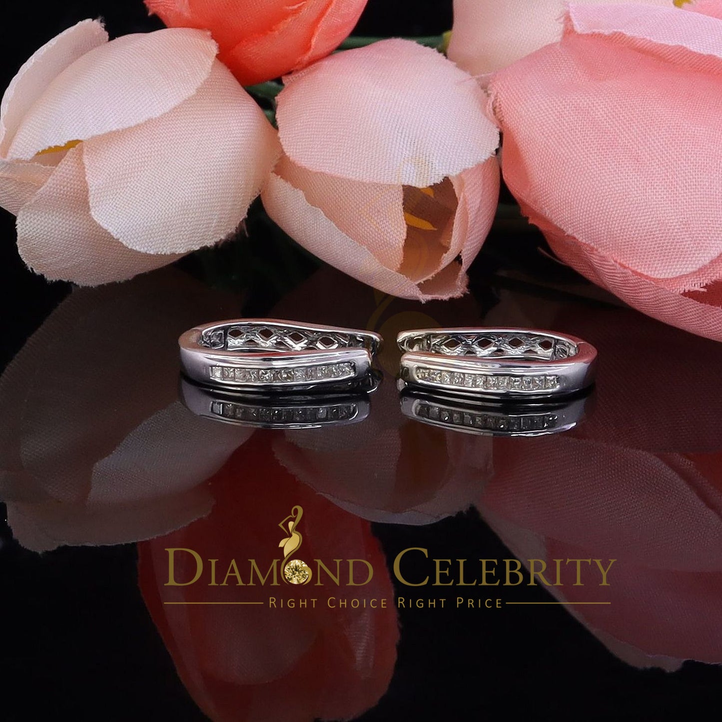 DiamondCelebritees 0.33ct Diamond 925 Sterling Silver White Hoop Stud Earrings For Men's / Women's