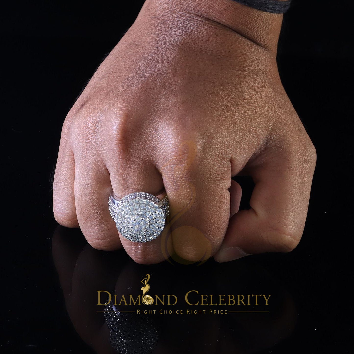 DiamondCelebritees 925 Silver White 15.00ct Cubic Zirconia Engagement Men's Round Ring Size 9.5