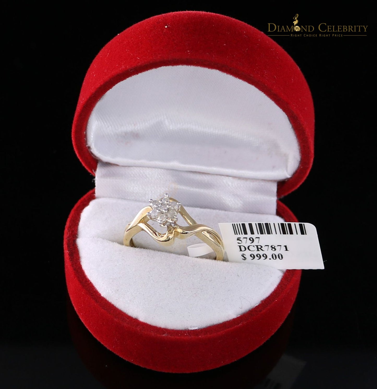 DiamondCelebritees 10 kt Real Yellow Gold with Real 0.15 CT Diamond FLOWER Womens Ring Size 7