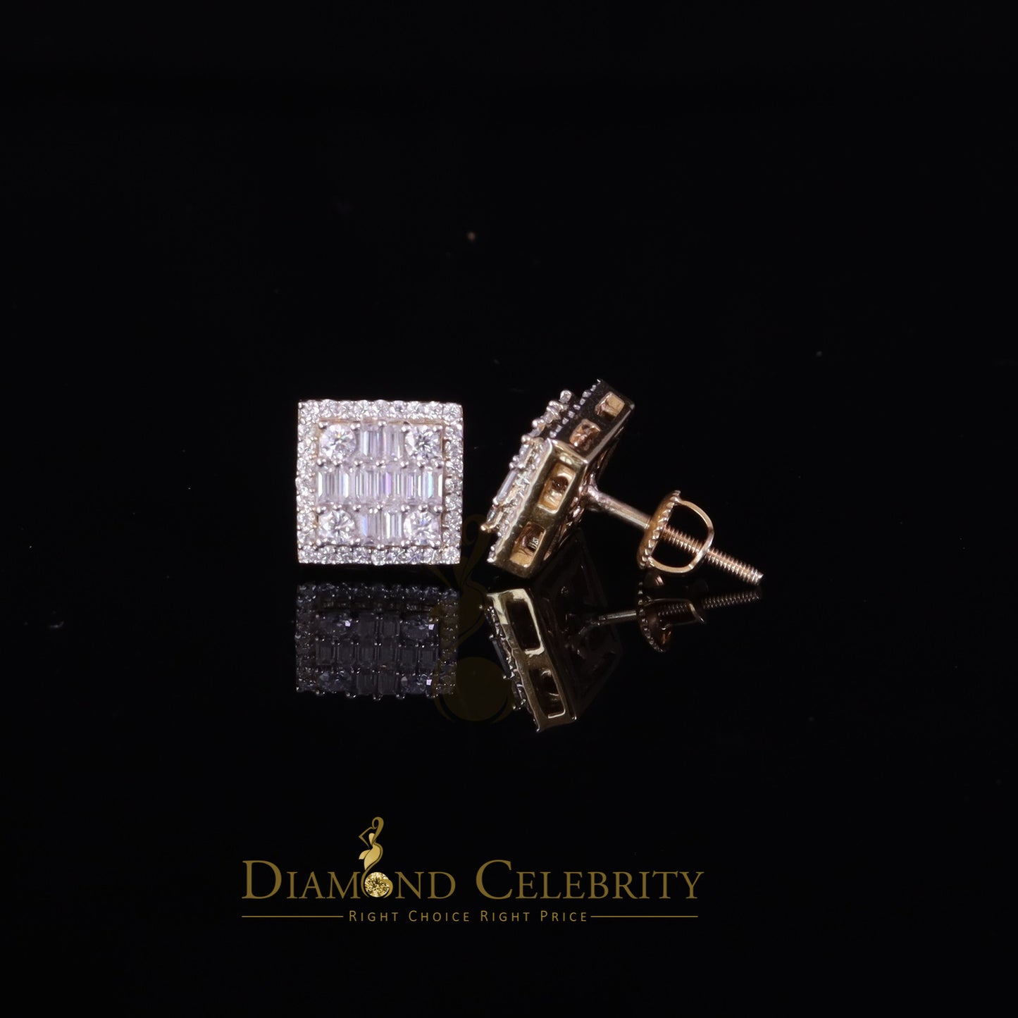 DiamondCelebritees Yellow Men's/Womens 925 Silver 1.00ct VVS 'D' Moissanite Square Stud Earrings