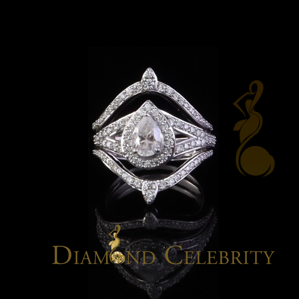 DiamondCelebritees White Silver1.75ct VVS D Pear 925 Moissanite Enhancer Guard Wrap Insert Ring SZ7