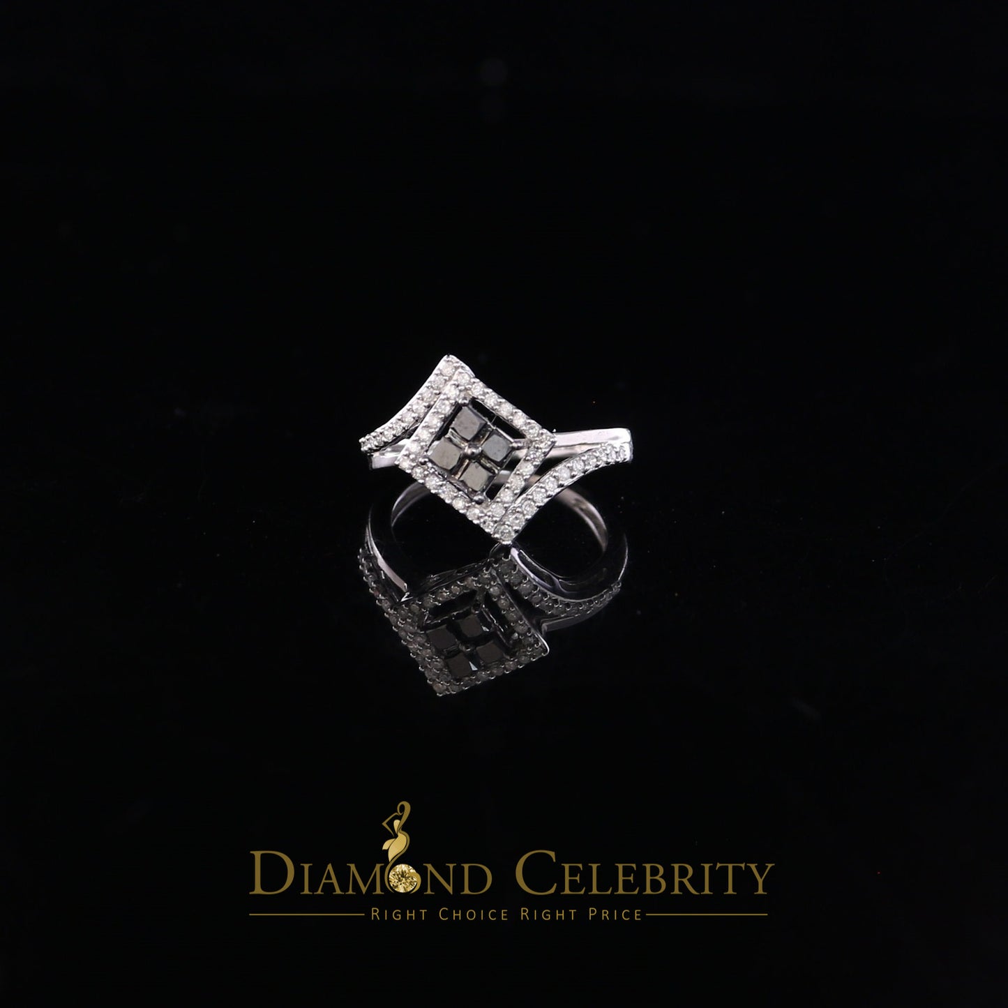DiamondCelebritees Real 10kt White Gold with 0.50CT Real Diamond Four squrre FashionRing Size 6.5