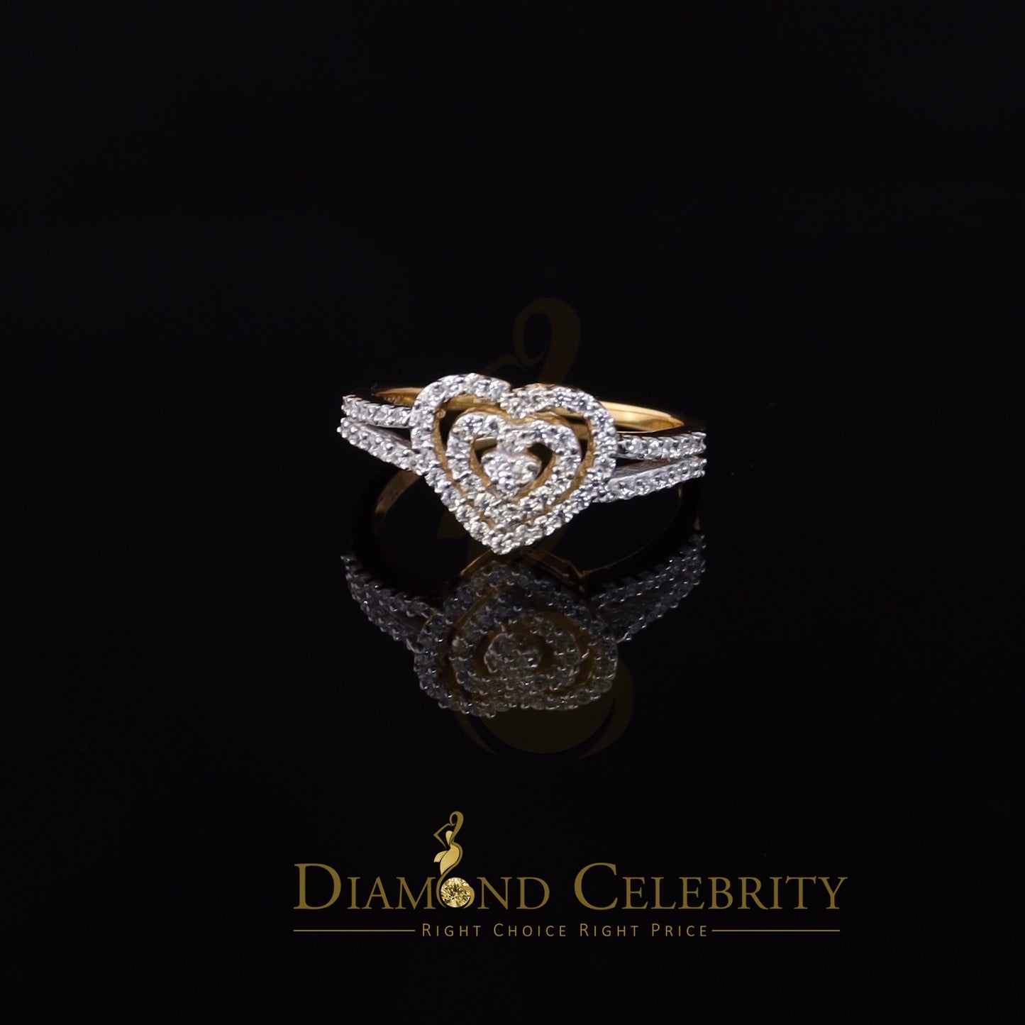 DiamondCelebritees 0.63ct Cubic Zirconia 925 Silver Shiny Yellow Heart Engagement Womens Ring SZ 7