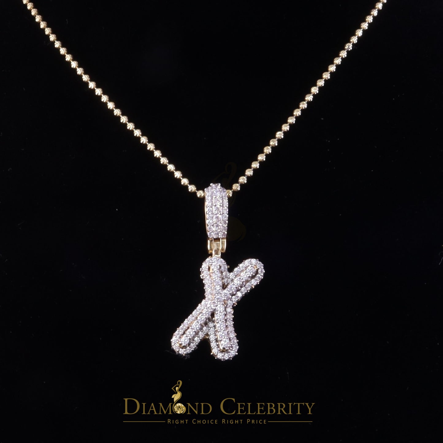 DiamondCelebritees Yellow Cursive 3D Alphabet Shape 925 Sterling Silver Cubic Zirconia Pendant