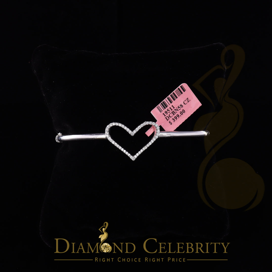 DiamondCelebritees 925 Sterling Silver White Heart Shape Bangle 0.45ct Cubic Zirconia SZ 7 Inch