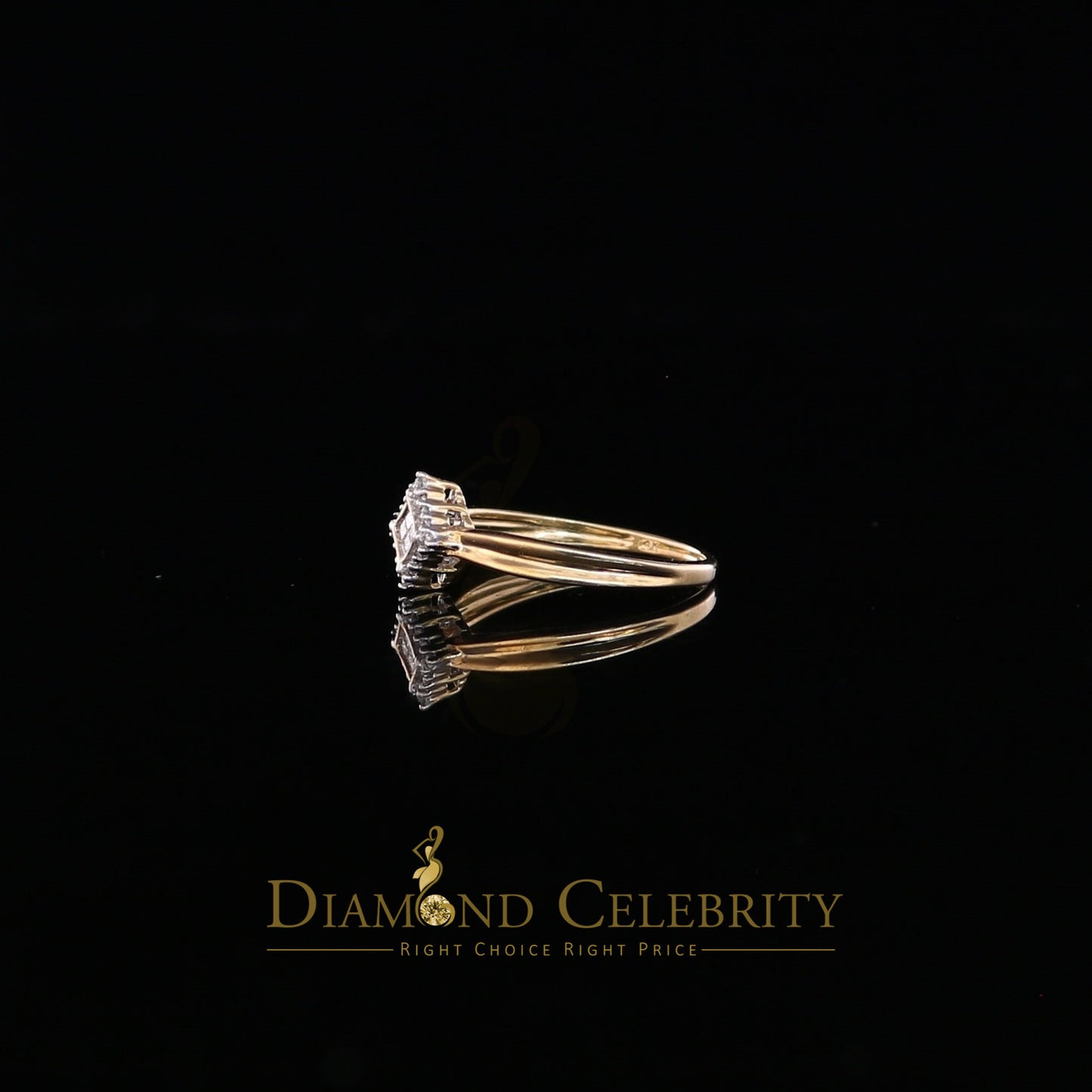 DiamondCelebritees Real 14kt Yellow Gold with 0.12CT Real Diamond Ring Square Shape Womens Size 7