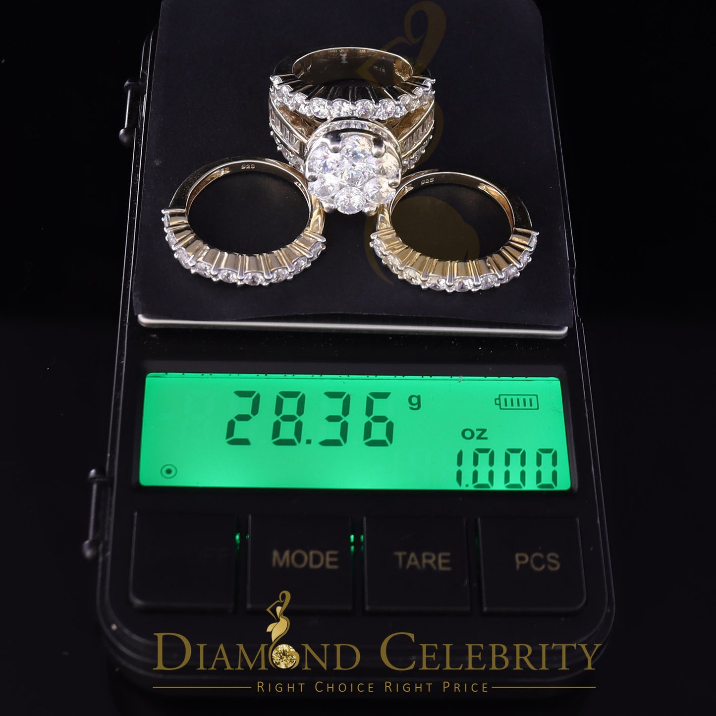 DiamondCelebritees Yellow Silver 14.00ct Cubic Zirconia Ring Multi Row Bridal Womens Ring Size 8