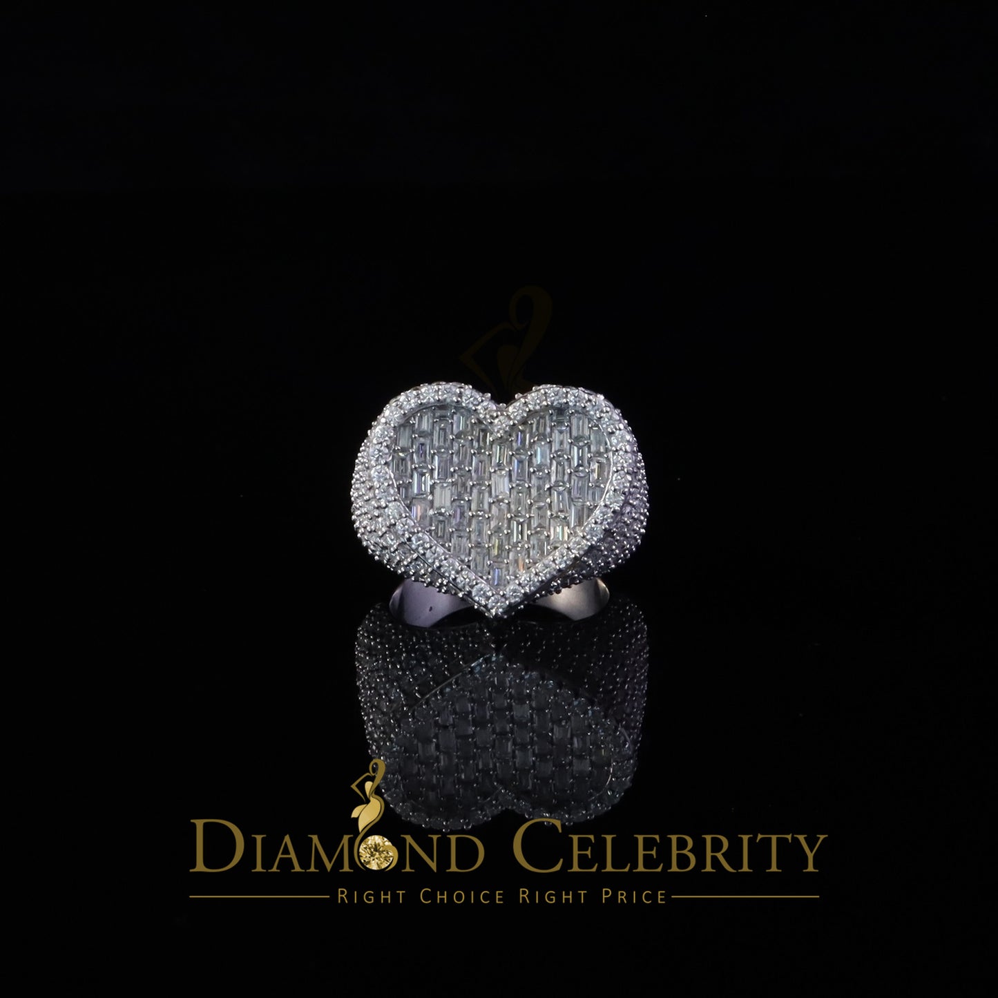 DiamondCelebritees Men's Heart Rings Size 10 White 925 Silver 7.00ct VVS 'D' Moissanite Stone
