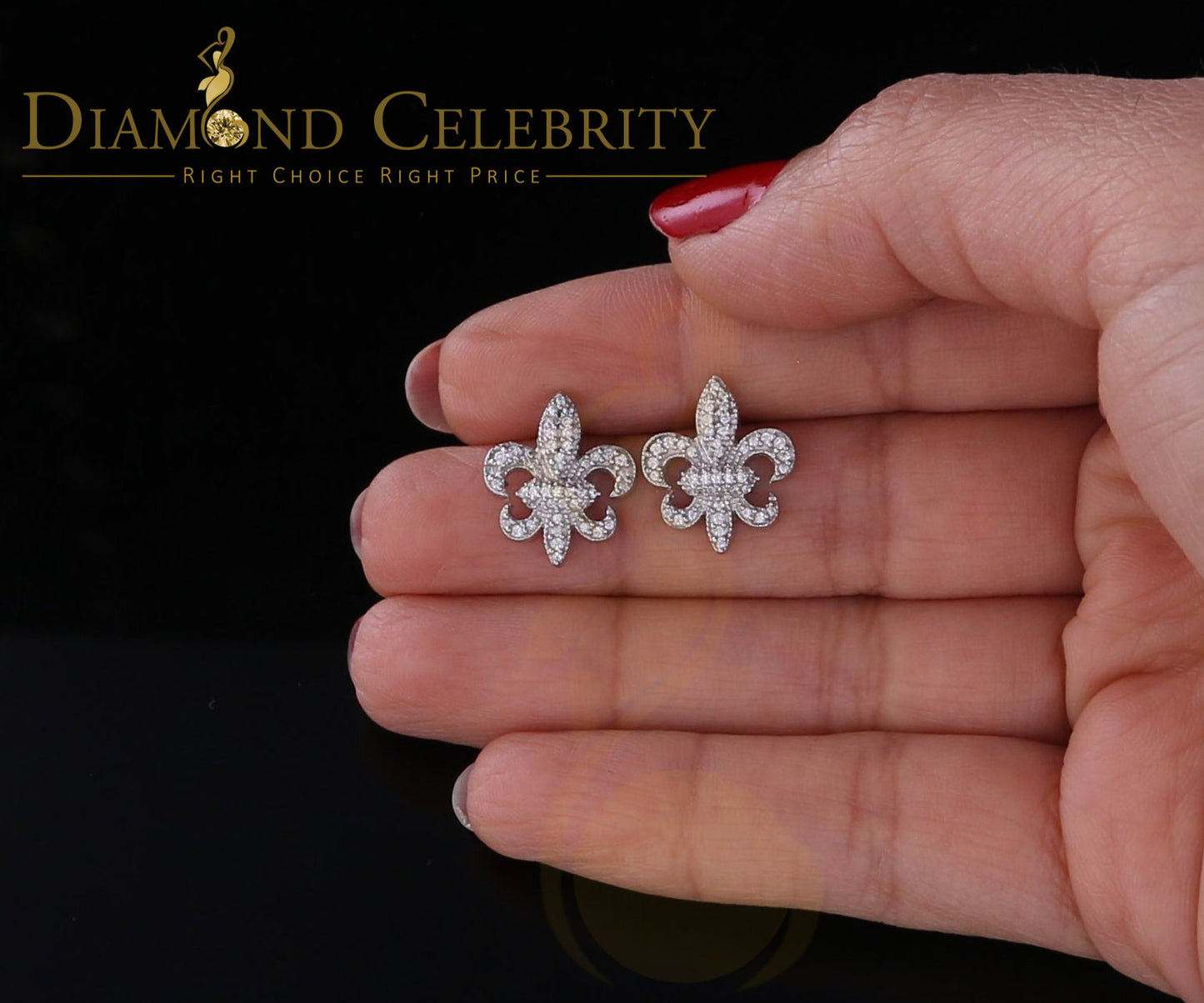DiamondCelebritees Fleur de Lis White 925 Silver Screw Back 0.96ct Cubic Zirconia Women's Earrings