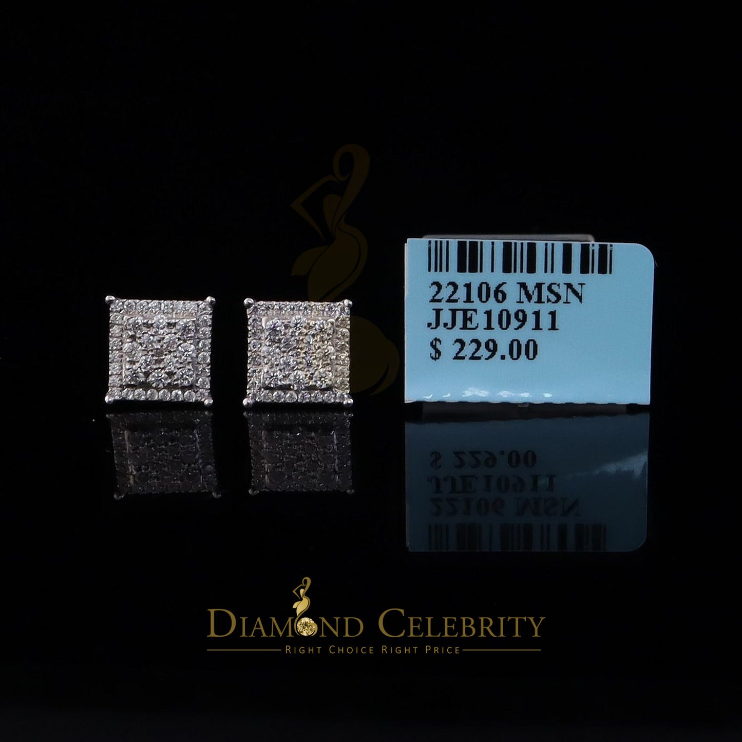 Diamondcelebritees Men's/Womens 925 Silver White 0.55ct VVS 'D' Moissanite Square Stud Earrings