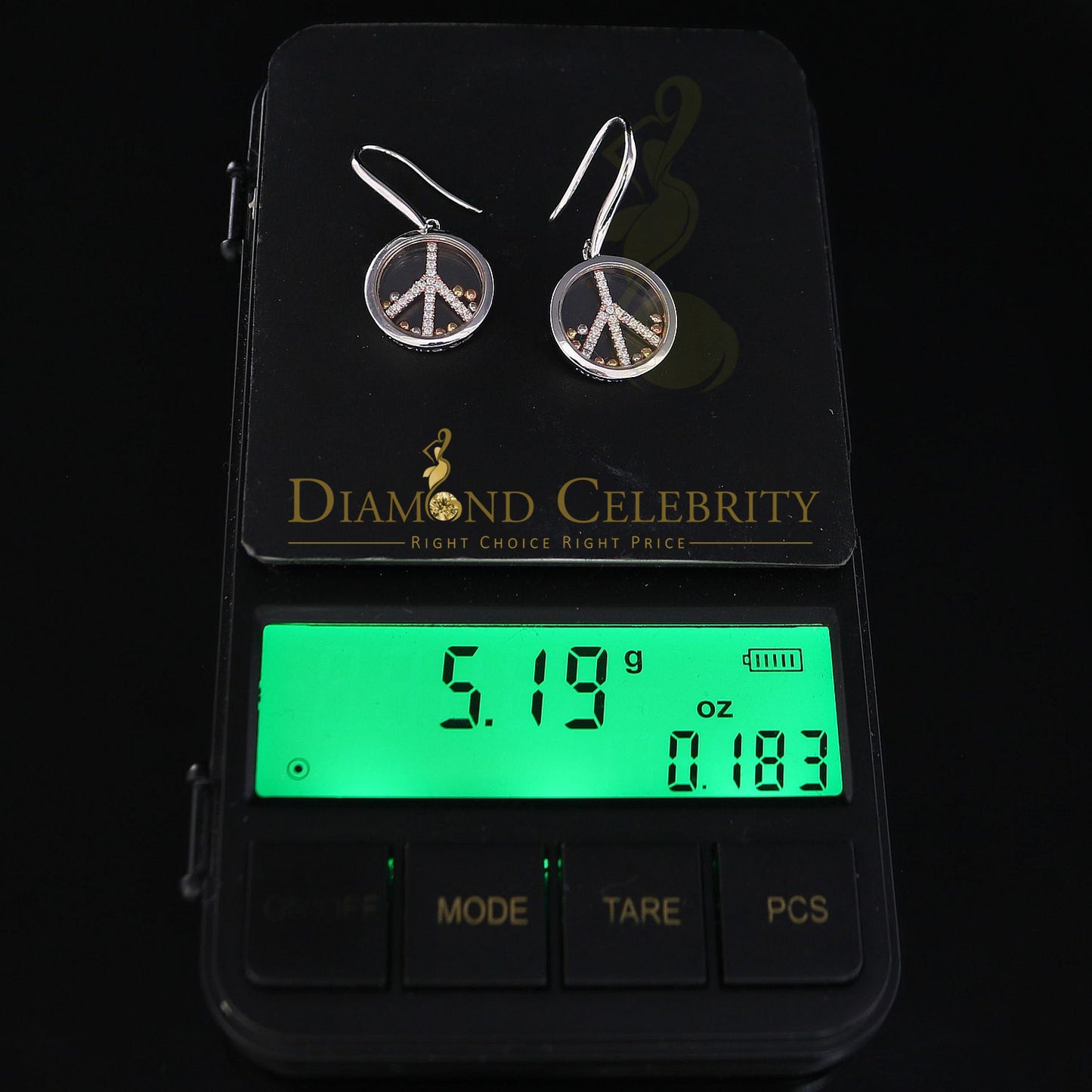 DiamondCelebritees White Men's Hip Hop CZ Round dangling 925 Sterling SilverCZ Earrings