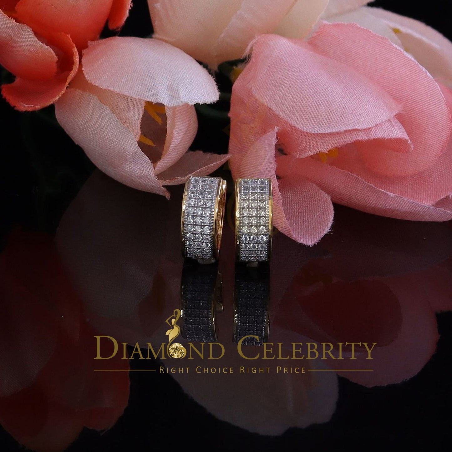 DiamondCelebritees Hip Hop Yellow 925 Silver 0.66ct Cubic Zirconia Women's & Men's Hoop Earrings