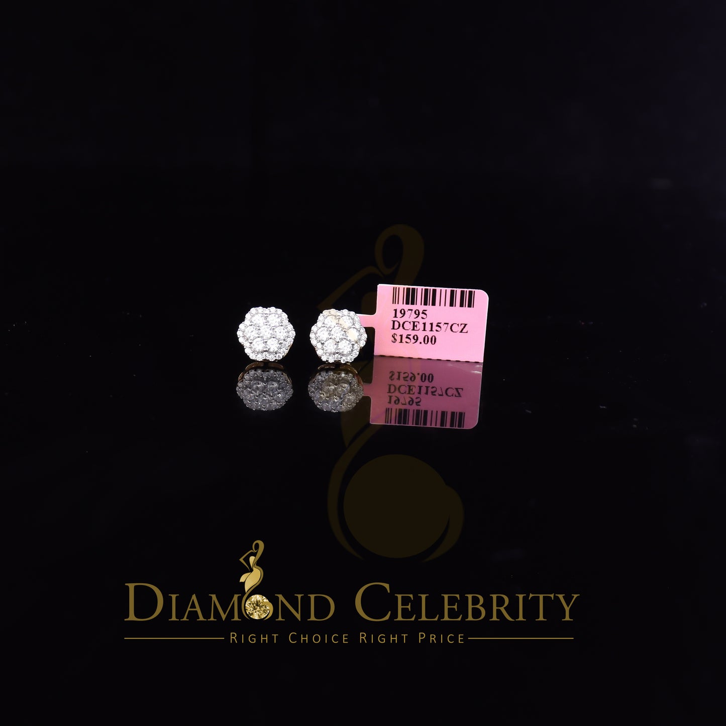 DiamondCelebritees 925 Yellow Silver 1.74ct Cubic Zirconia Flower Earrings For Ladies / Gent's