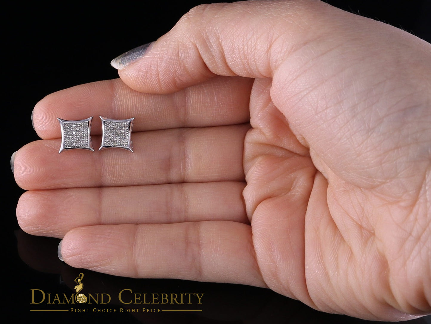 DiamondCelebritees 0.20ct Diamond 925 Sterling Silver White Square Earrings For Men's / Women's