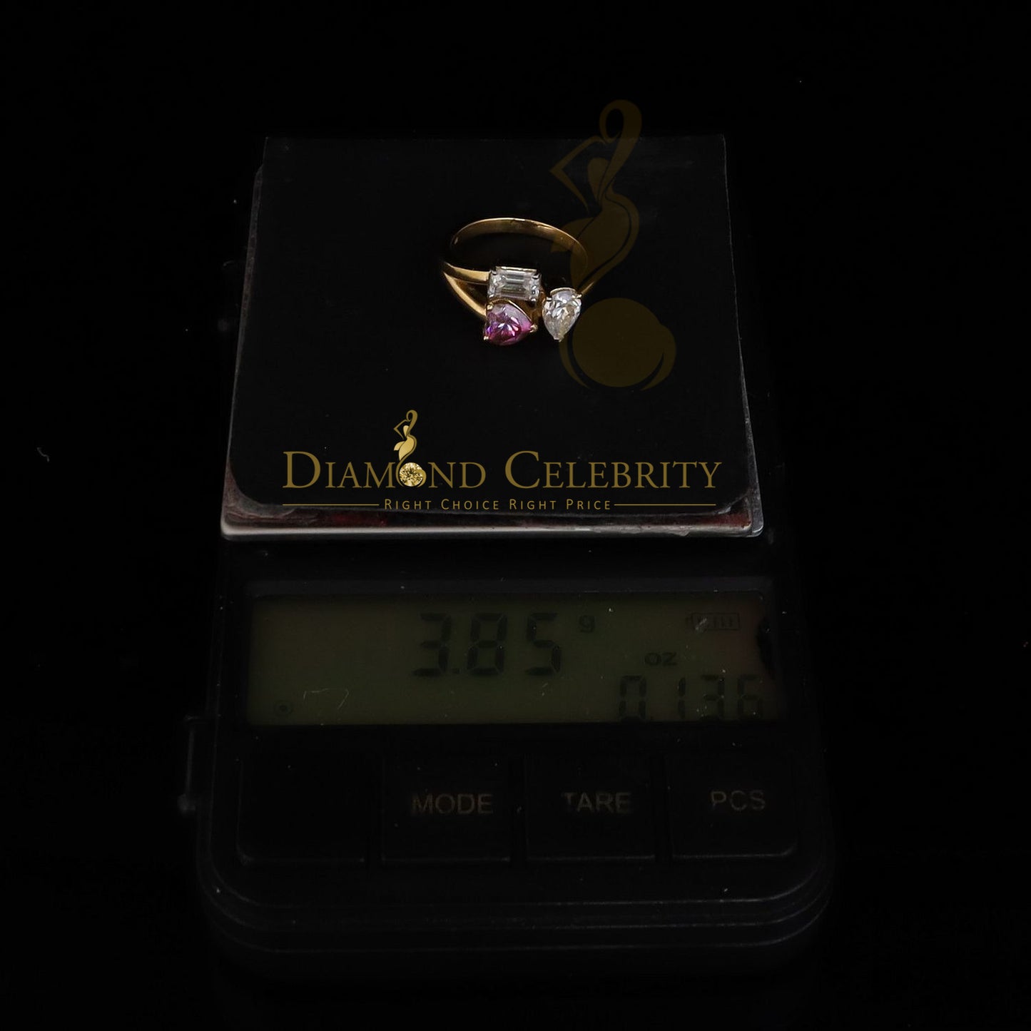 DiamondCelebritees 2.50CT Women's 925 Silver Yellow VVS D Pink & White Moissanite Toi Moi Ring SZ7
