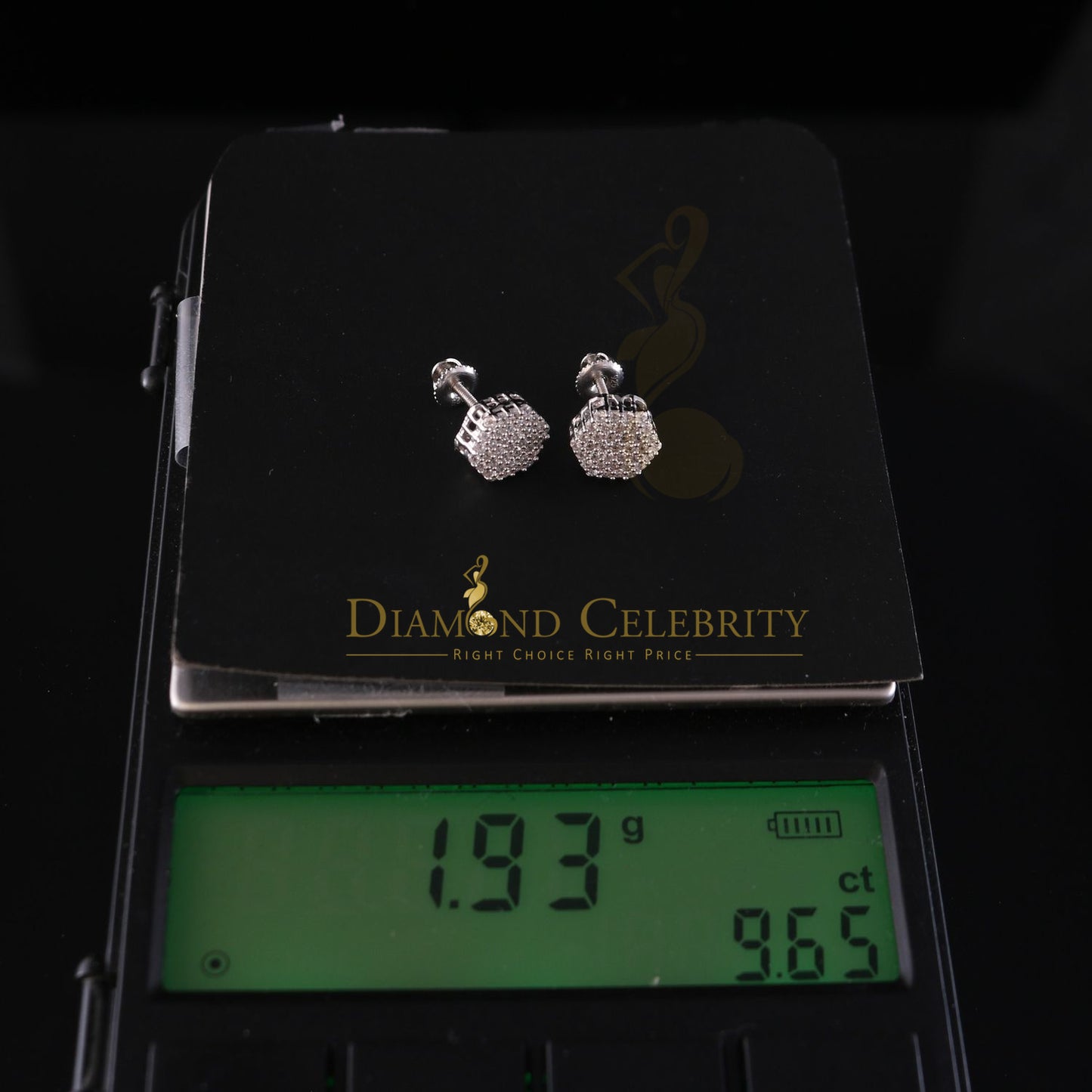 DiamondCelebritees 925 White Silver 0.74ct Screw Back Hip Hop Cubic Zirconia Women Hexagon Earrings