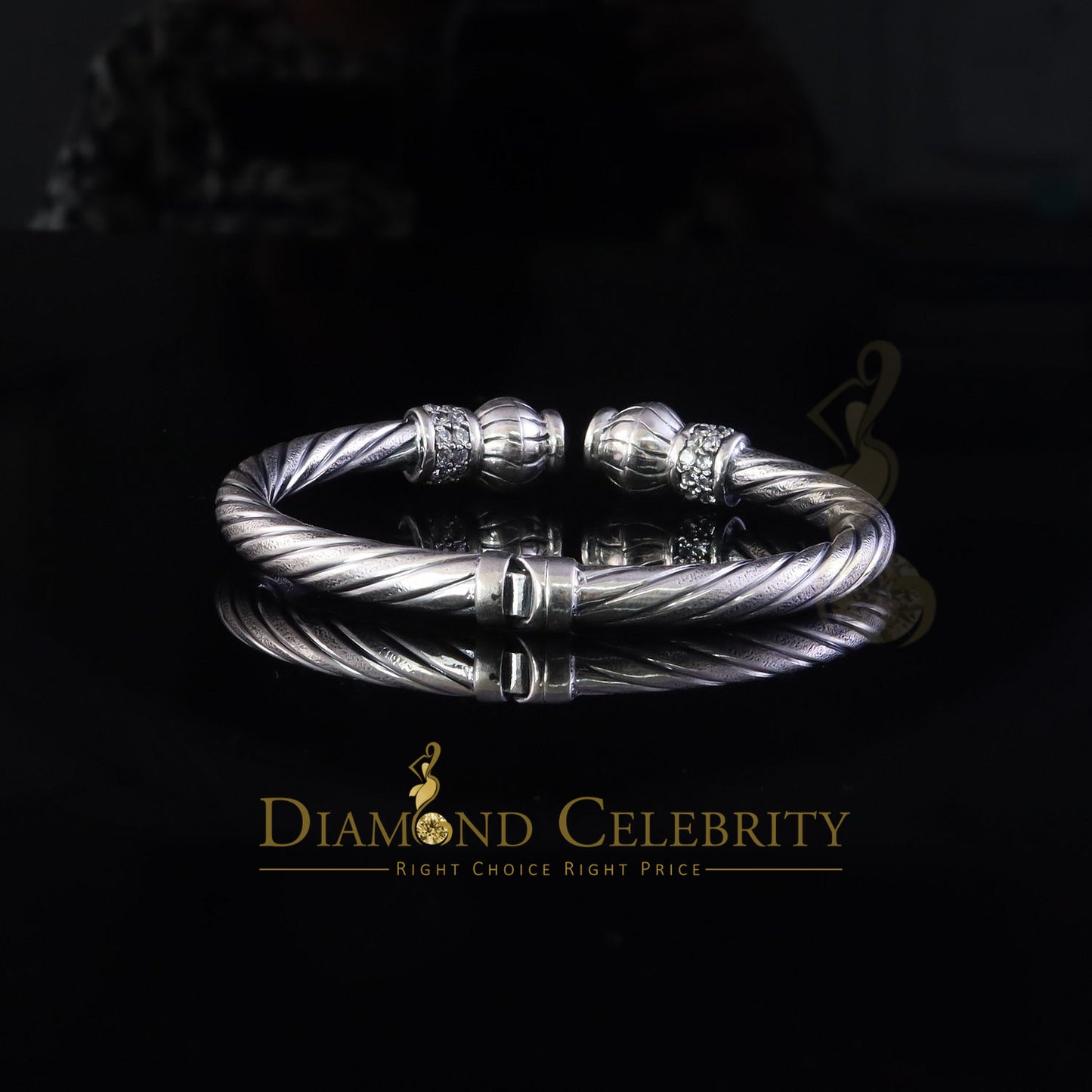 DiamondCelebritees Round White Sterling Silver Cubic Zirconia Bangle for Men/Ladies's 7 Inch