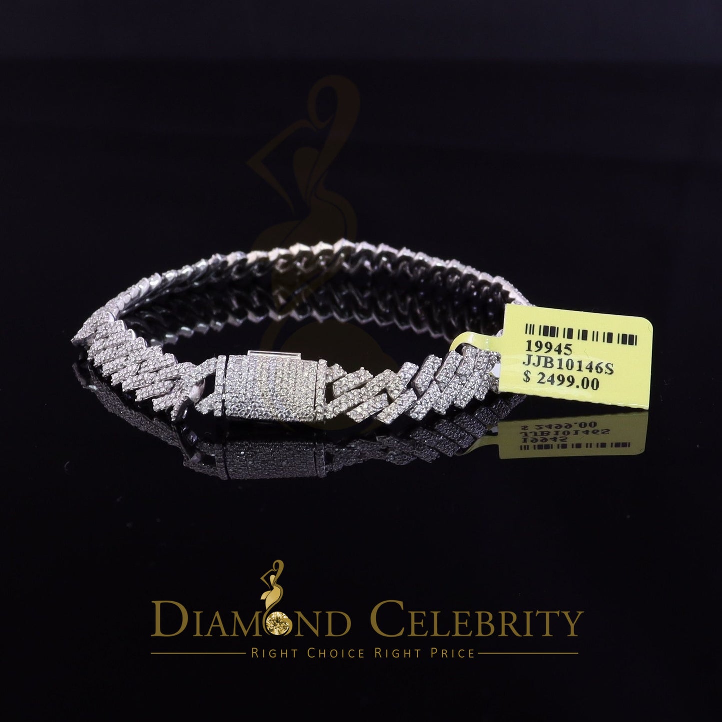 Diamondcelebritees 925 Sterling Silver White Cuban Moissanite Bracelet Wdth 8mm Length sz 8.50inch