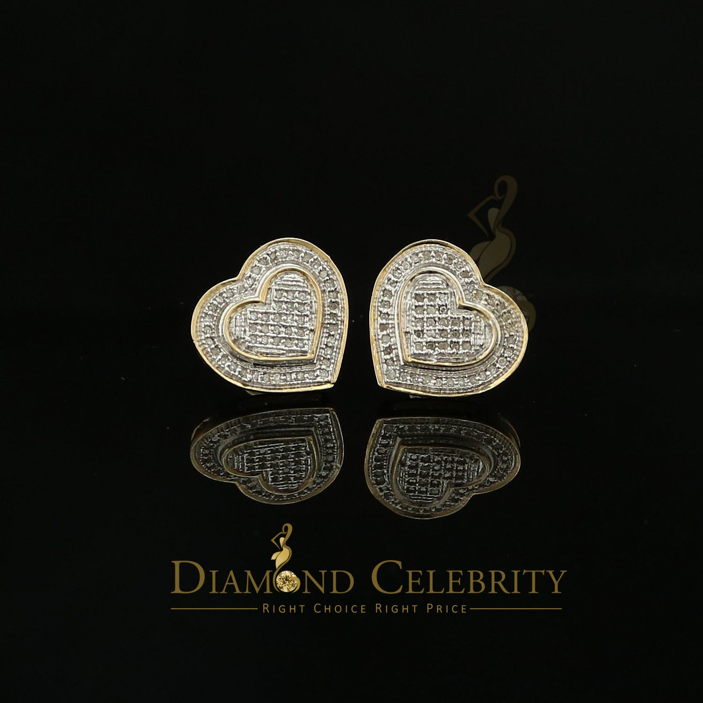 DiamondCelebritees Aretes Para Hombre Heart 925 Yellow Silver 0.30ct Diamond Women's /Men's Earring