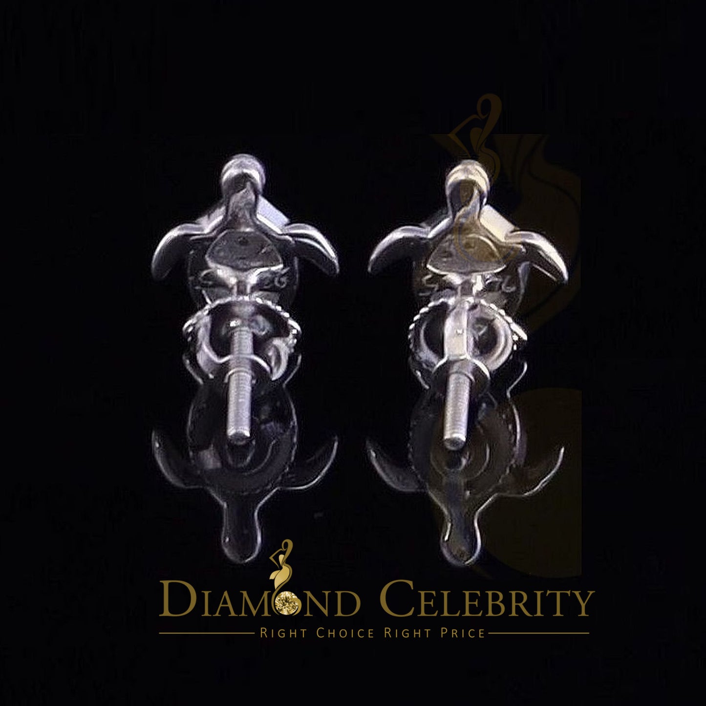 DiamondCelebritees 925 Sterling White Silver 0.10ct Diamond Turtle Earrings For Women's & Men's