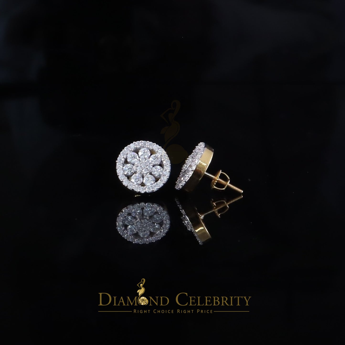DiamondCelebritees Big Yellow Flower Stud 1.50ct VVS D Moissanite Men's/Womens 925 Silver Earrings