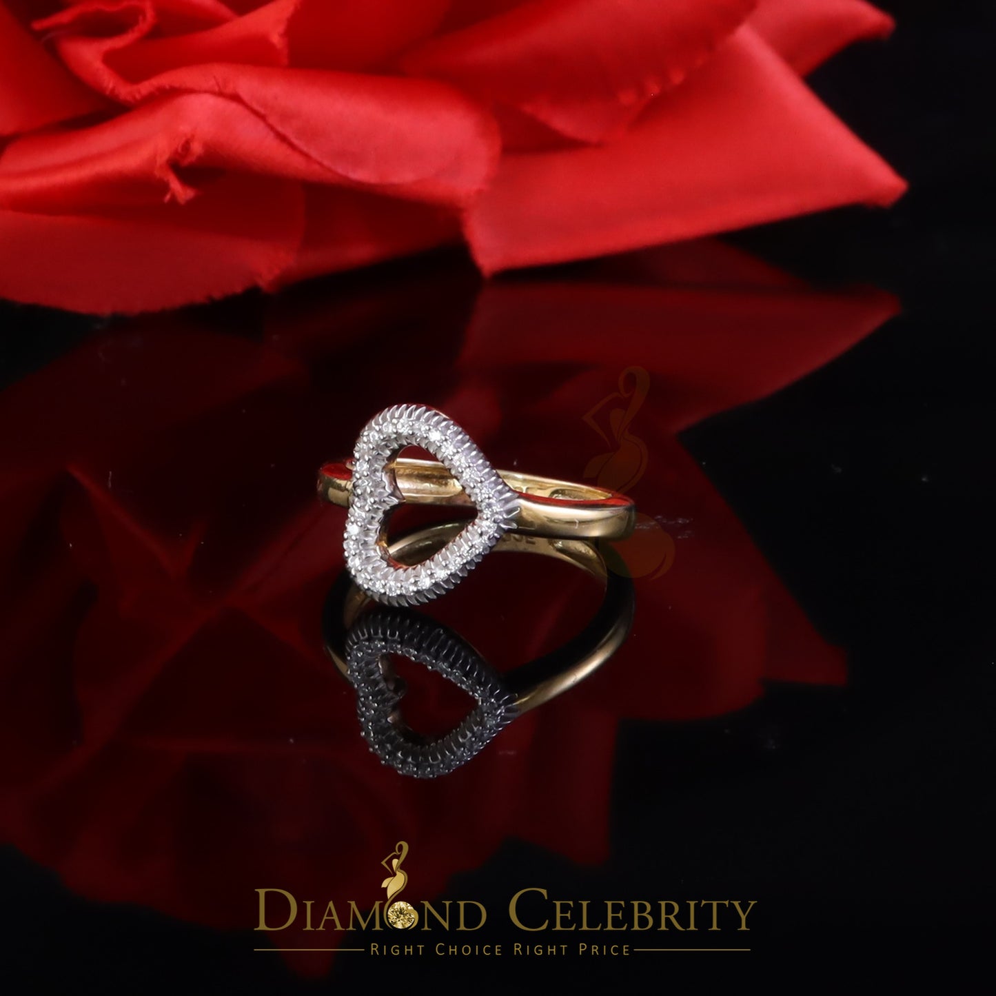 DiamondCelebritees 925 Sterling Yellow Silver 0.22ct Cubic Zirconia Promise Heart Shape Ring Size 7